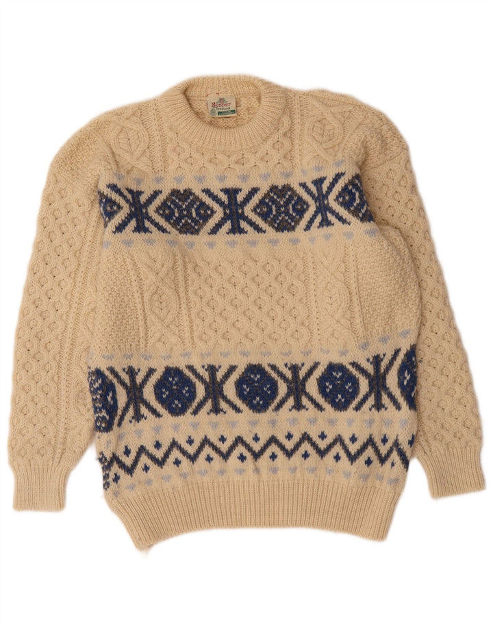 Bonner Herren-Pullover mit Rundhalsausschnitt, groß, Beige, Fair-Isle-Wolle