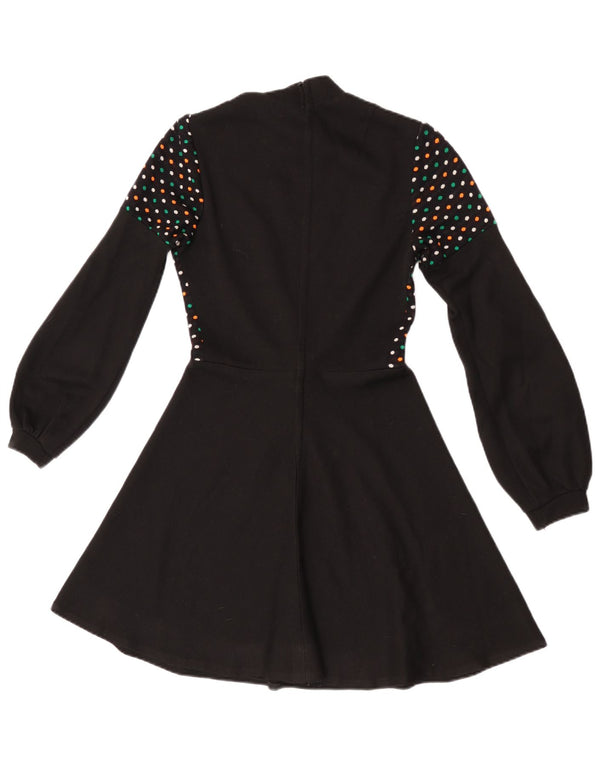 Vintage Damen Langarm-Pulloverkleid IT 44 Medium Schwarz gefleckt