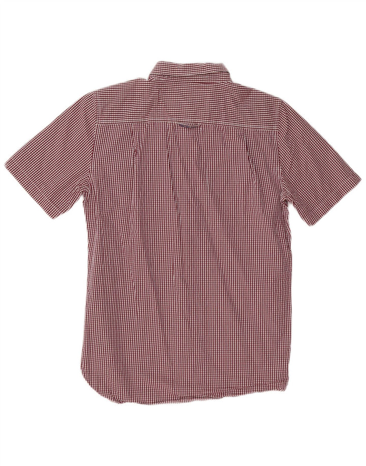 Superdry Herren-Kurzarmhemd aus mittlerer burgunderroter Gingham-Baumwolle