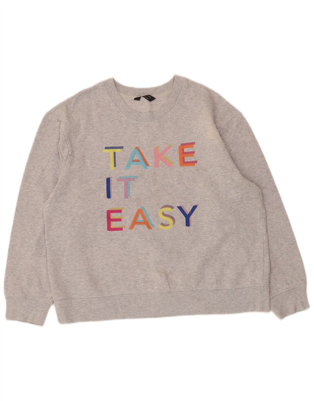 Marks & Spencer Damen Grafik-Sweatshirt-Pullover UK 16 Large Graue Baumwolle