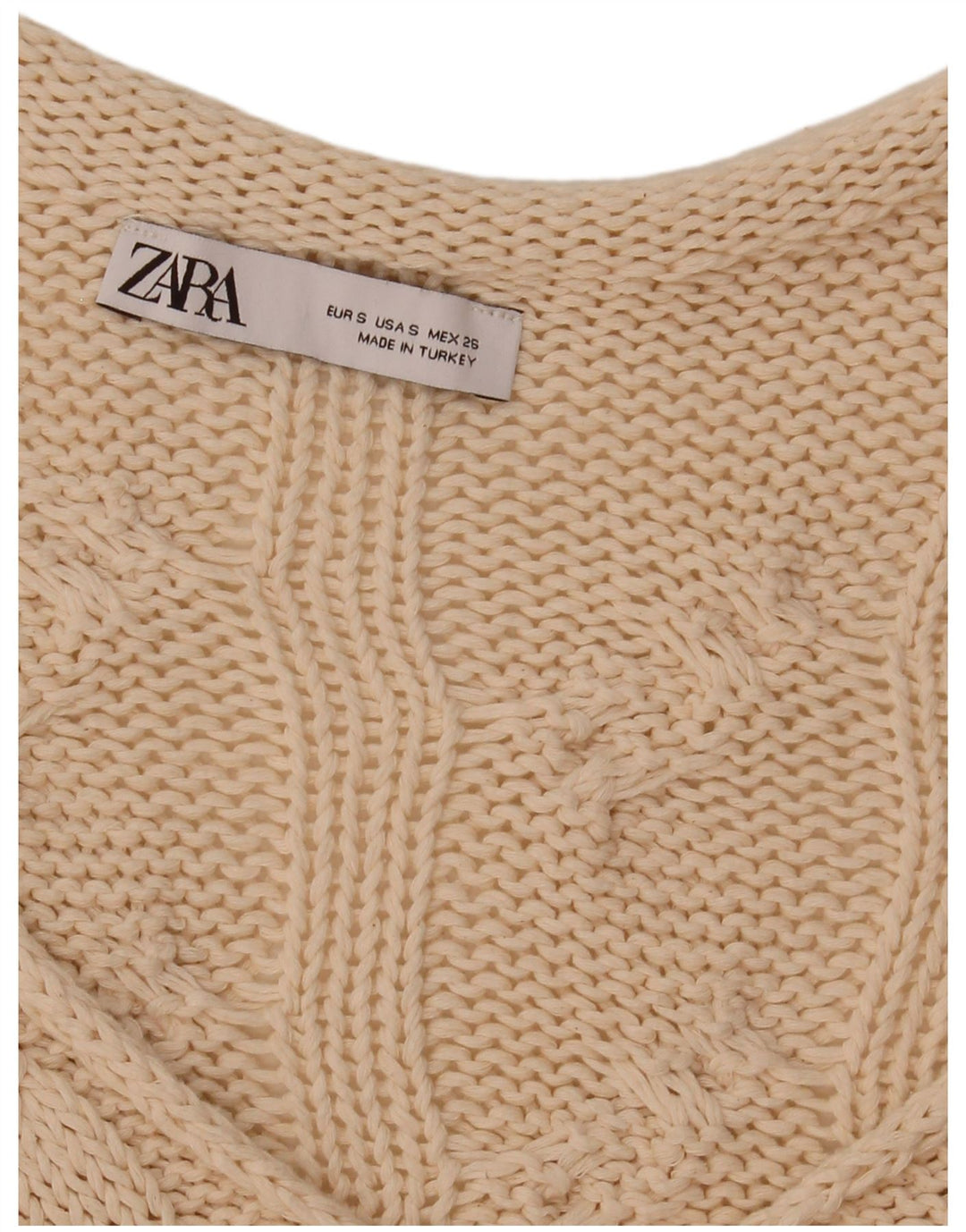 Zara Damen-Pullover, übergroß, V-Ausschnitt, Gr. 10, Größe S, gebrochenes Weiß