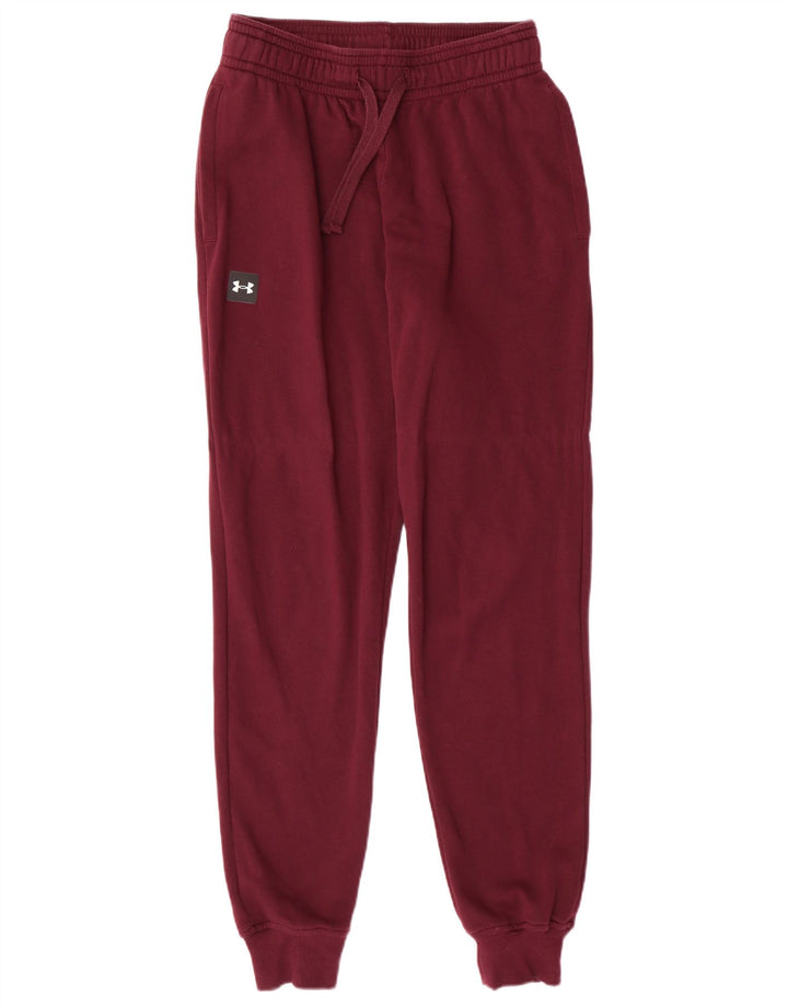 UNDER ARMOUR Mens Tracksuit Trousers Joggers Small  Maroon Cotton