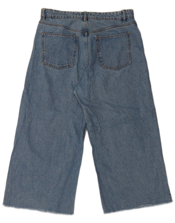 Zara Damen Capri-Jeans mit hoher Taille und weitem Bein, EU 42, groß, W32, L22, blaue Baumwolle