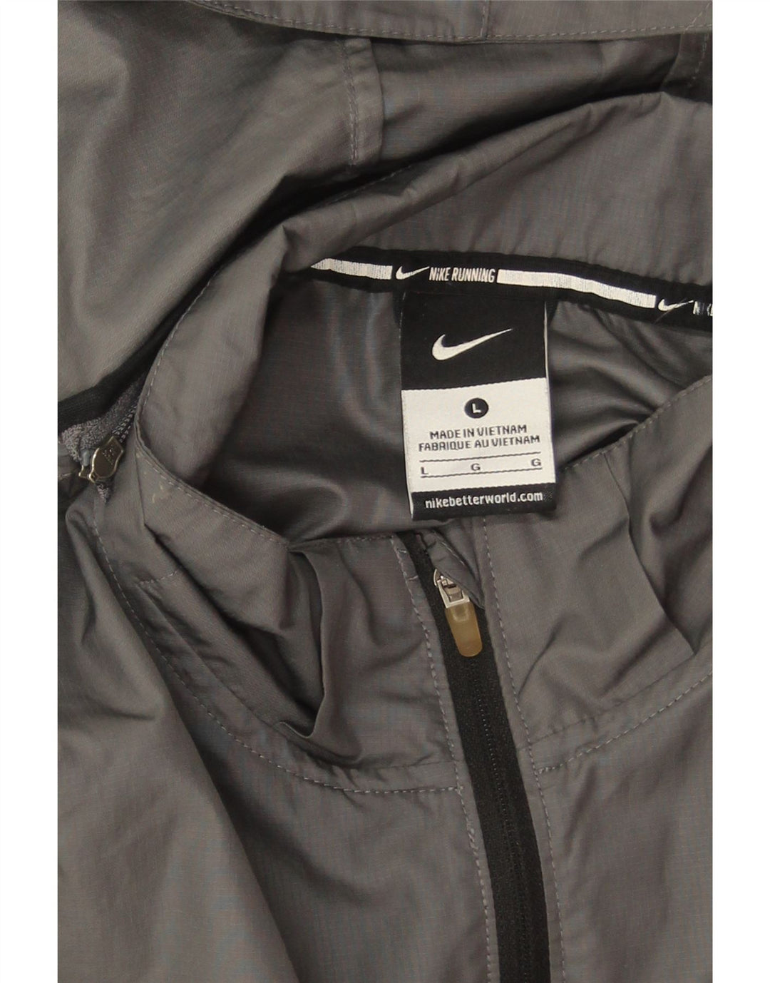 Nike Damen-Regenjacke mit Kapuze, UK 16, großes graues Colourblock-Polyester