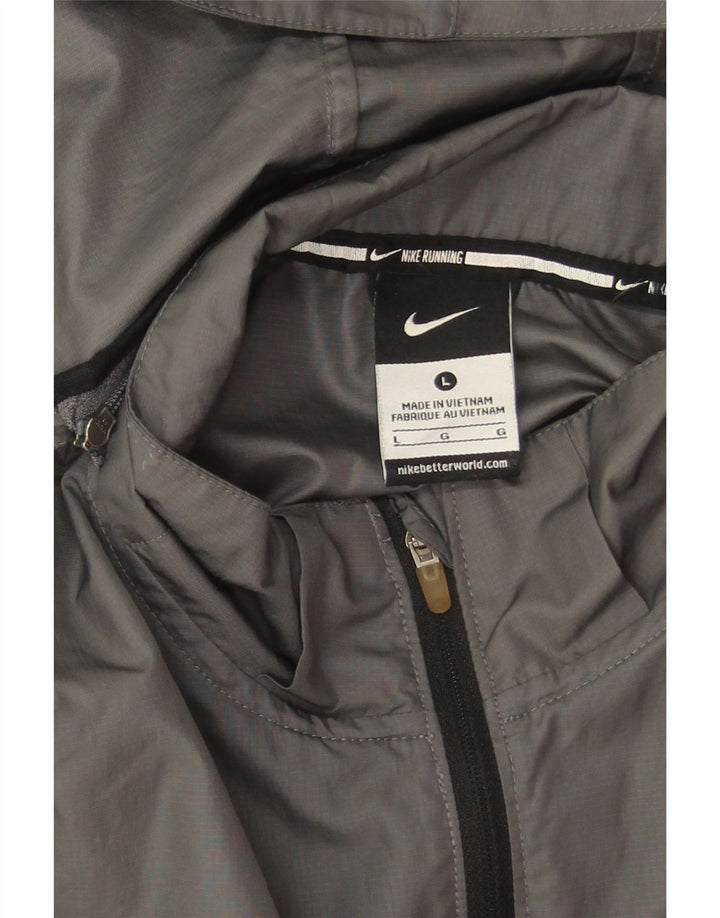 Nike Damen-Regenjacke mit Kapuze, UK 16, großes graues Colourblock-Polyester
