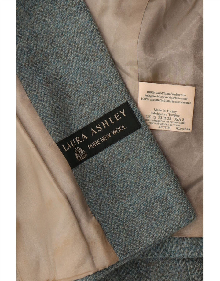 LAURA ASHLEY Damen Crop 3-Knopf-Blazerjacke UK 12 Mittelblaue Wolle