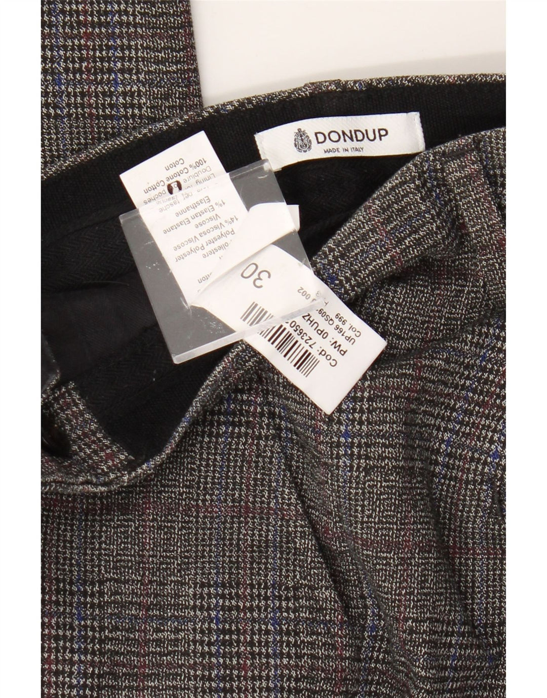 Dondup Slim Chino-Hose für Herren, W30, L30, grau karierte Baumwolle