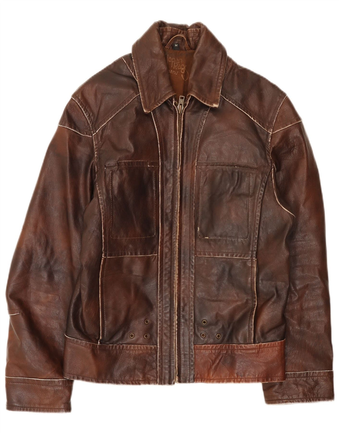 Vintage Herren Lederjacke UK 38 Mittelbraun Patchwork