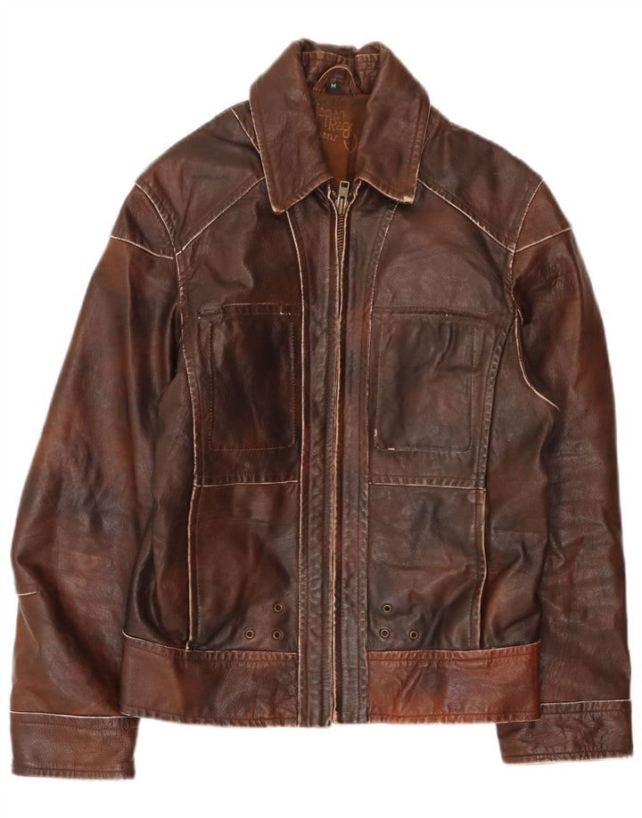 Vintage Herren Lederjacke UK 38 Mittelbraun Patchwork