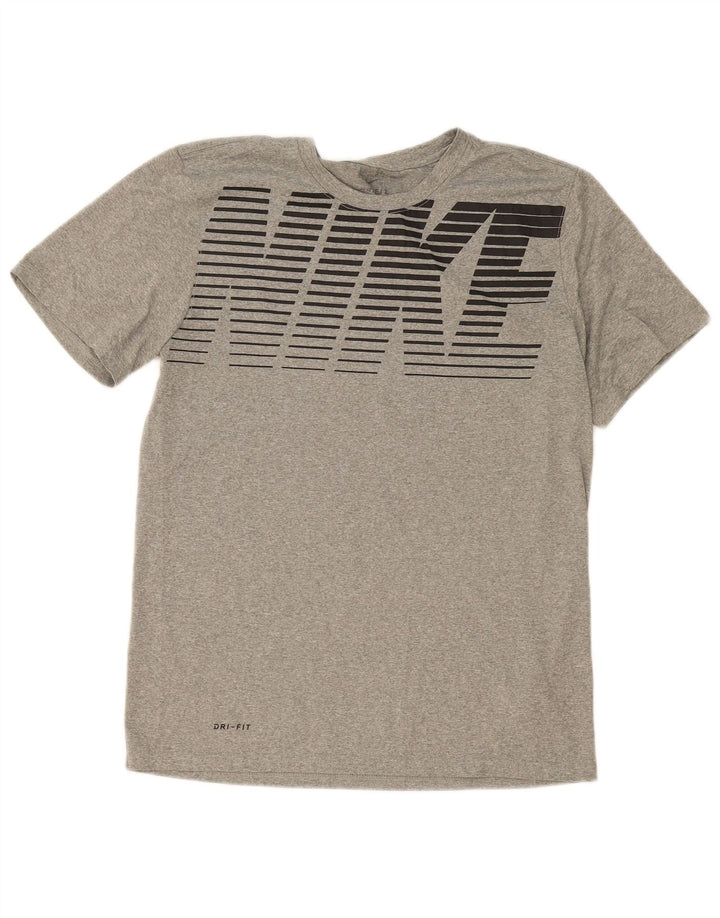 Nike Herren Dri Fit Grafik-T-Shirt-Oberteil aus mittelgrauem Polyester