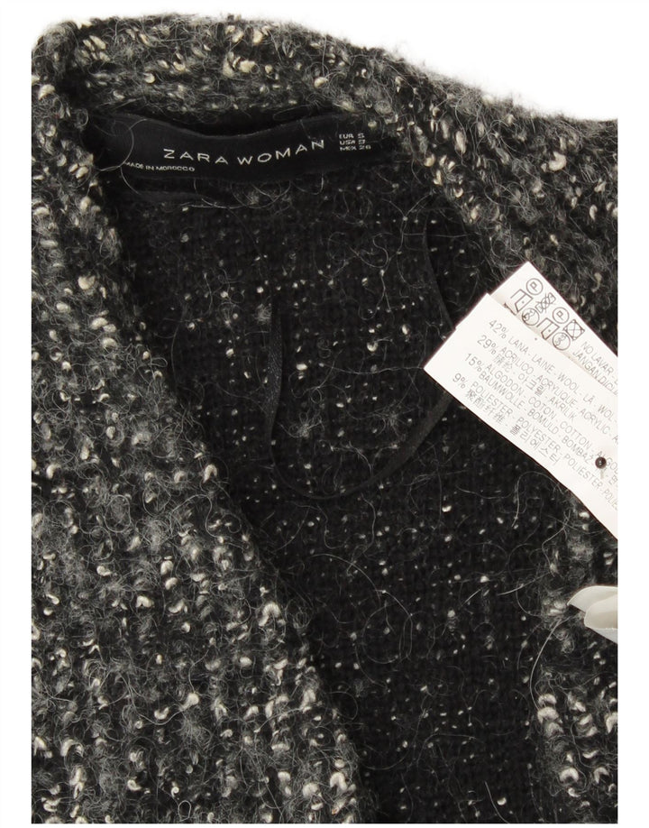 Übergroßer, offener Strickjackenpullover für Damen von Zara, Gr. 10, kleine grau gefleckte Wolle