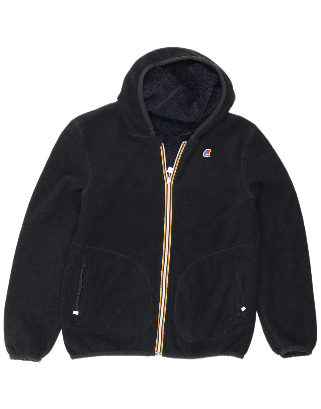 K-Way Herren-Fleecejacke mit Kapuze, wendbar, Größe 40, Marineblau, Polyester