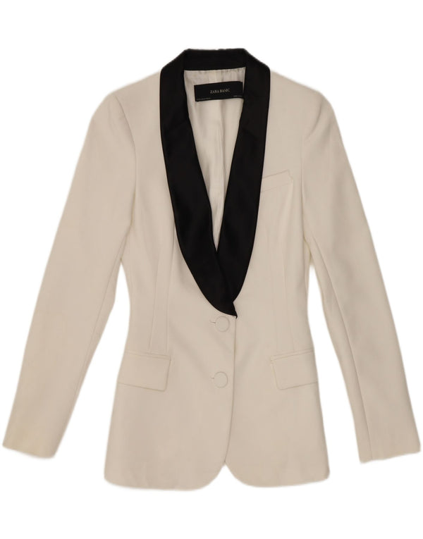 Zara Damen 2-Knopf-Blazerjacke UK 6 XS Weißer Colourblock-Polyester