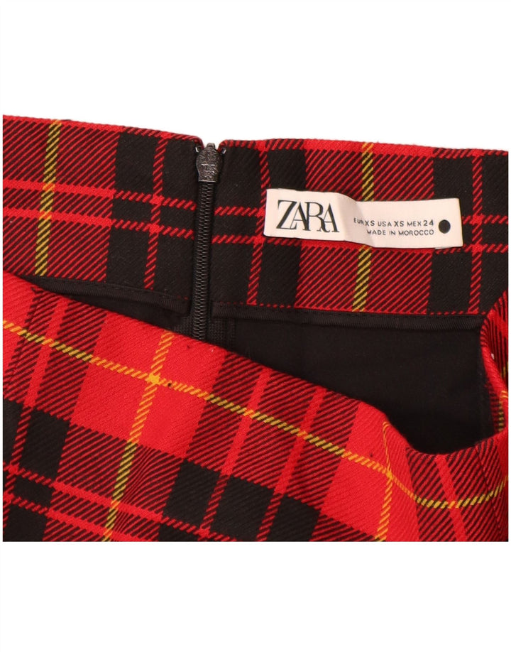 Zara Damen Minirock XS W24 Rot kariertes Polyester