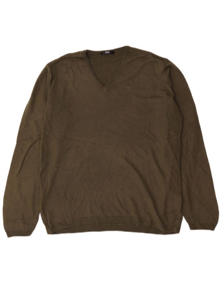 Marks & Spencer Herren-Pullover mit V-Ausschnitt, XL, Khaki, Acryl