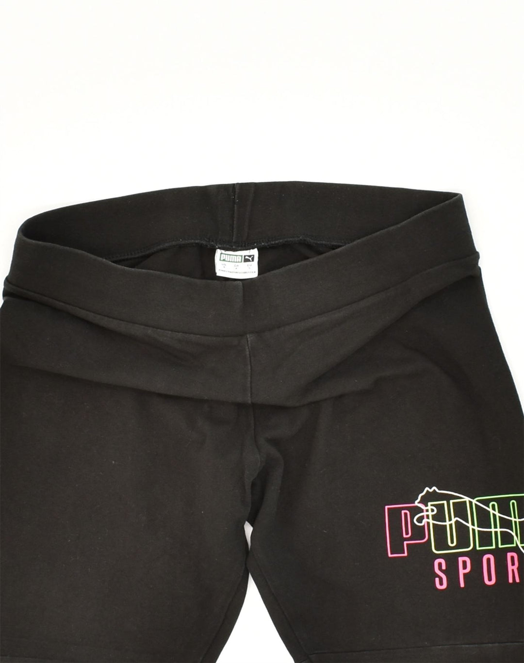 PUMA Womens Graphic Leggings UK 8 Small Black Colourblock Cotton | Vintage Puma | Thrift | Second-Hand Puma | Used Clothing | Messina Hembry 