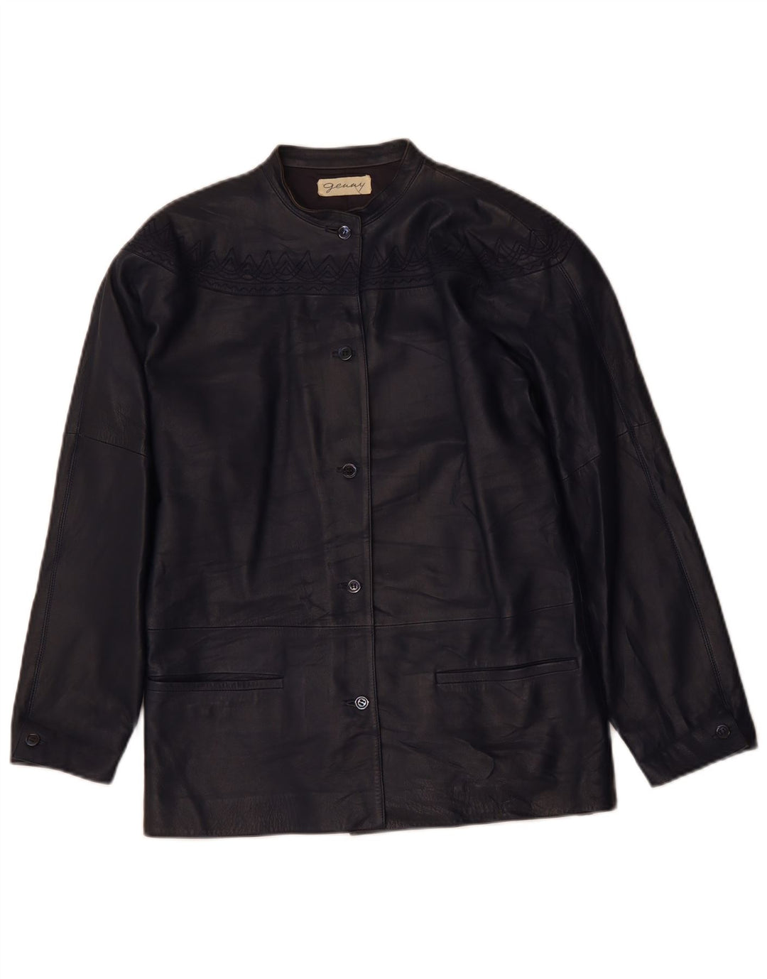 GENNY Damen Übergroße Lederjacke EU 34 XS Marineblau