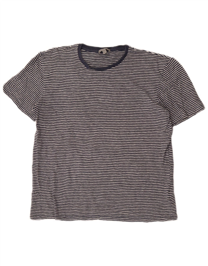 Cos Herren-T-Shirt-Oberteil aus mittelblauer, gestreifter Baumwolle