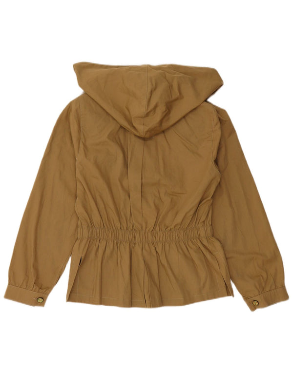 VINTAGE Damen 4-Knopf-Blazer mit Kapuze, Größe 6 2XS, braune Baumwolle