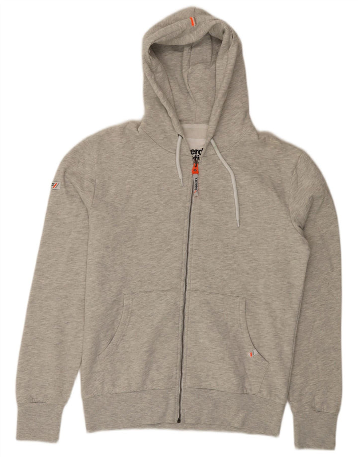 SUPERDRY Herren-Kapuzenpullover mit Reißverschluss, groß, grau gesprenkelte Baumwolle
