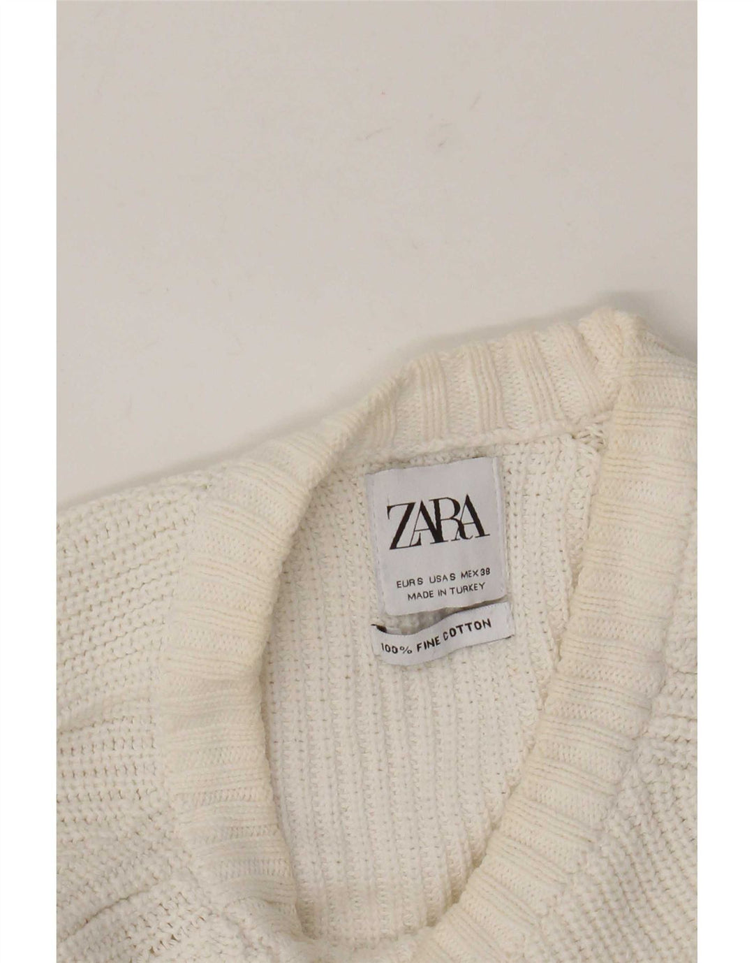 Zara Herren-Pullover mit Rundhalsausschnitt, Größe S, weiße Baumwolle