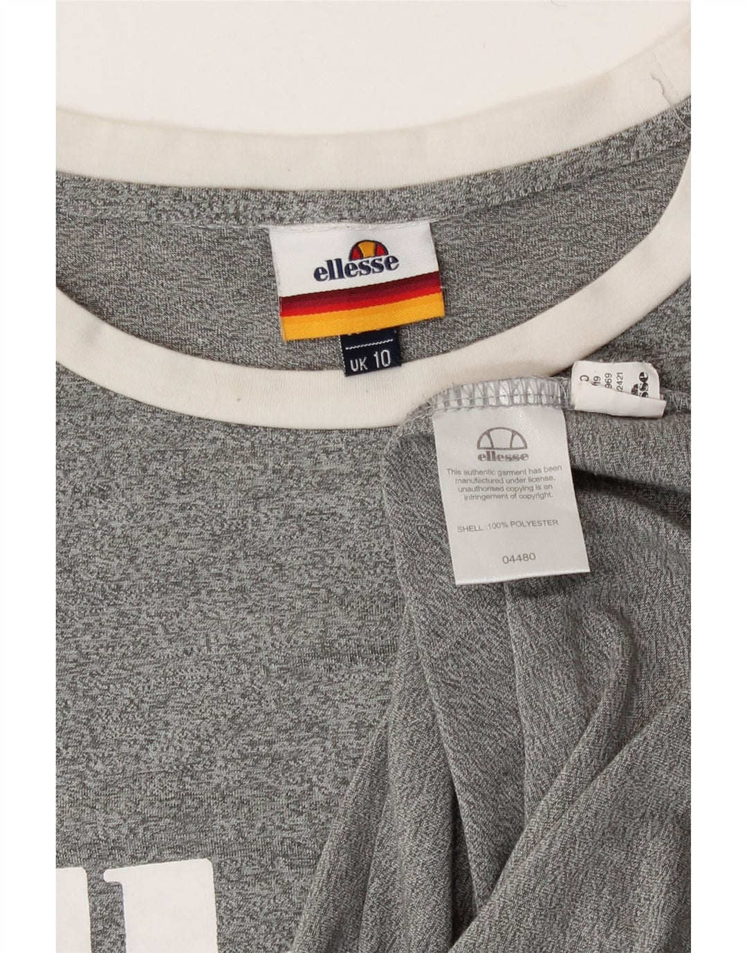 Ellesse Womens Graphic T-Shirt Top UK 10 Small Grau geflecktes Polyester