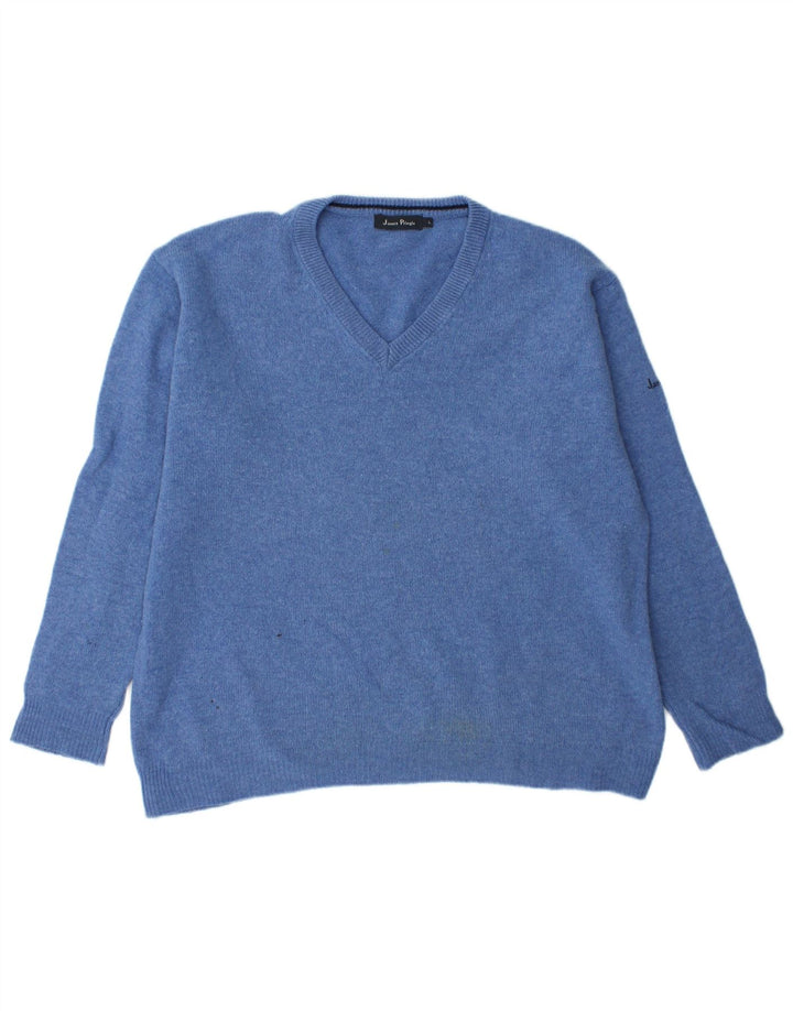JAMES PRINGLE Herren-Pullover mit V-Ausschnitt, groß, blaue Schurwolle
