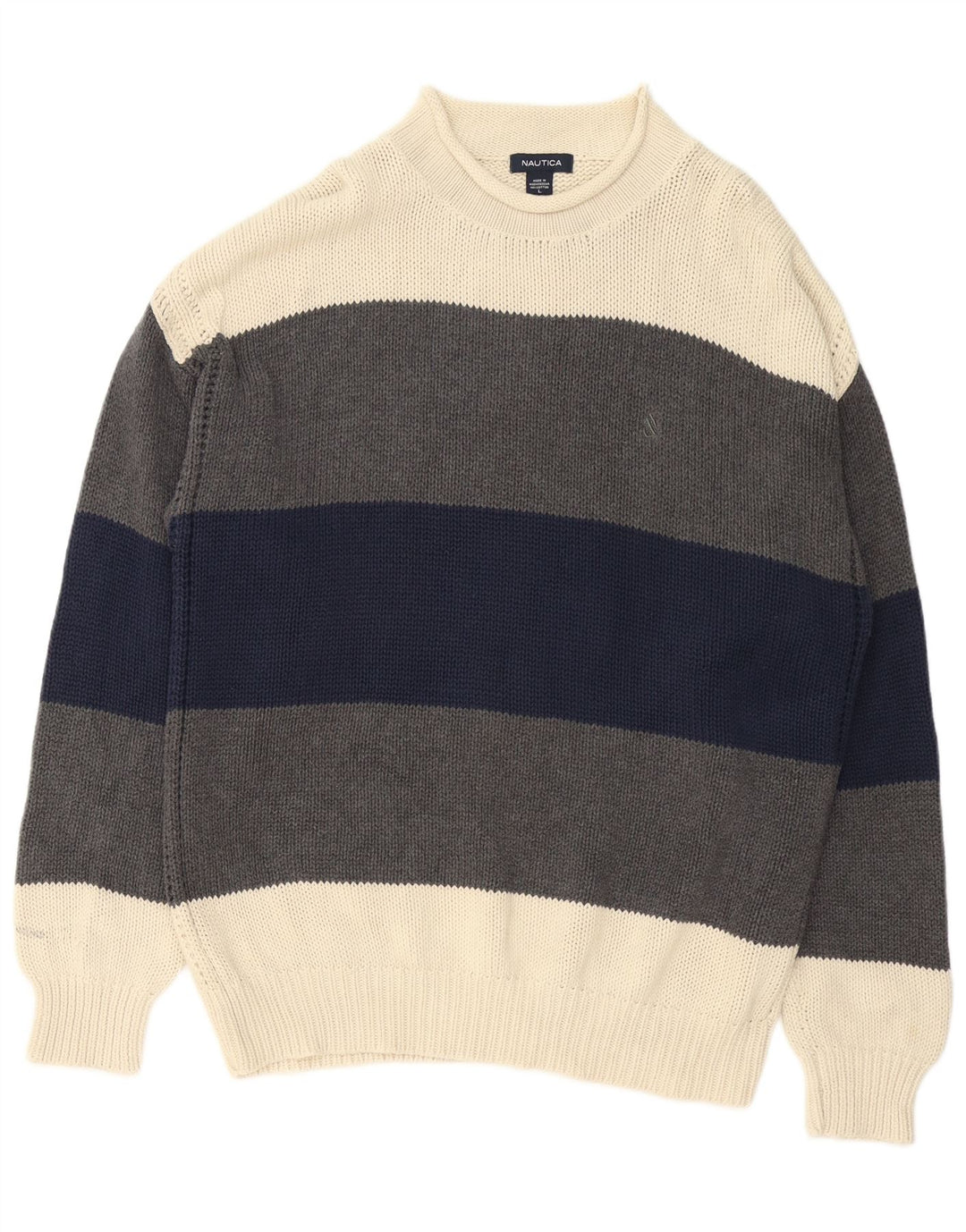 Nautica Herren-Pullover mit Rollkragen, groß, graue Baumwolle im Farbblockdesign