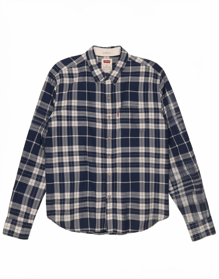 Levi's Herrenhemd 2XL Blau kariertes Leinen