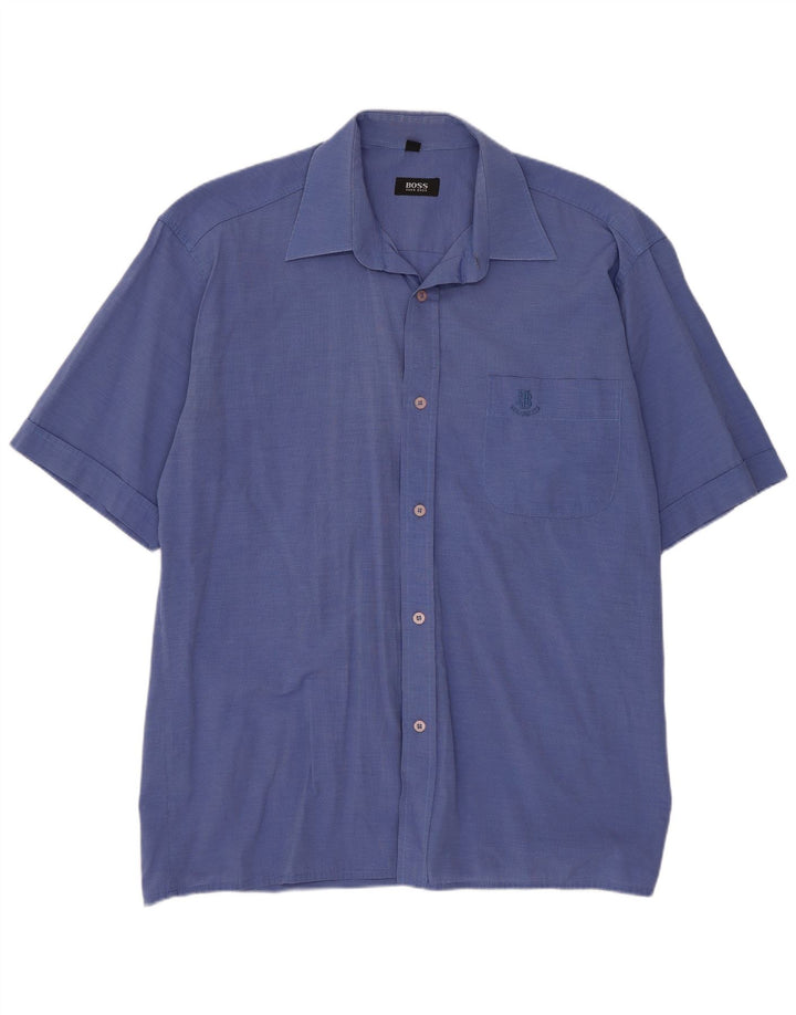 Hugo Boss Herren-Kurzarmhemd mit normaler Passform, mittelblaue Baumwolle