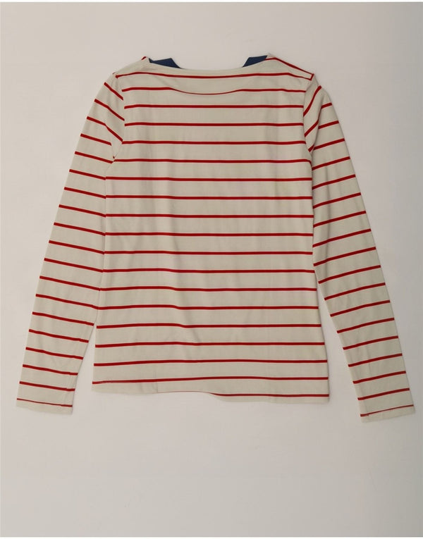 Lacoste Damen Top Langarm Größe 38 Medium Off White Gestreifte Baumwolle