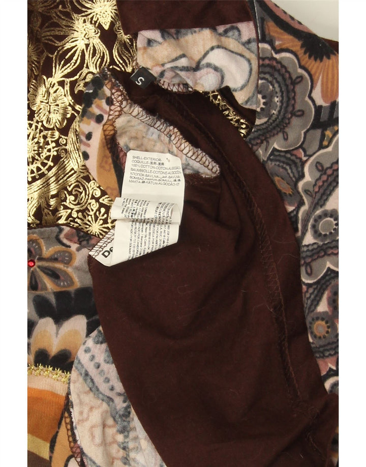 DESIGUAL Grafisches asymmetrisches Tunika-Oberteil für Damen UK 10 Small Brown Floral