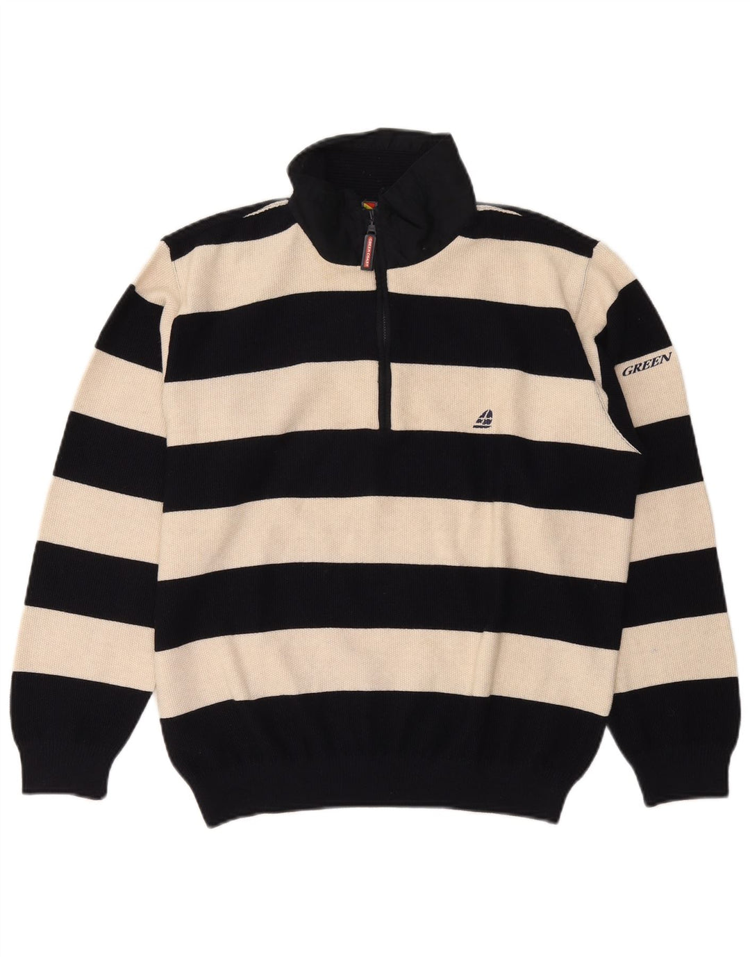 Green Coast Herren-Pullover mit Reißverschluss am Hals IT 48 Mittelschwarz gestreifte Wolle