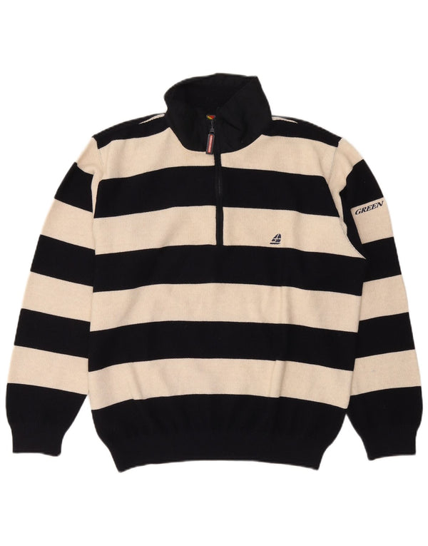 Green Coast Herren-Pullover mit Reißverschluss am Hals IT 48 Mittelschwarz gestreifte Wolle