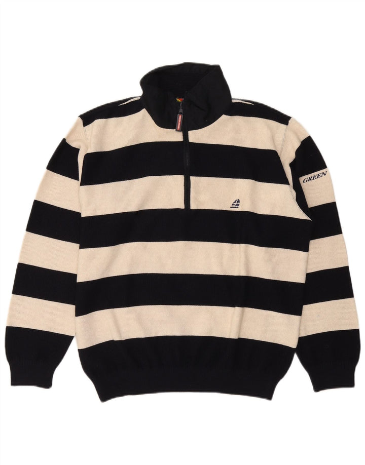 Green Coast Herren-Pullover mit Reißverschluss am Hals IT 48 Mittelschwarz gestreifte Wolle