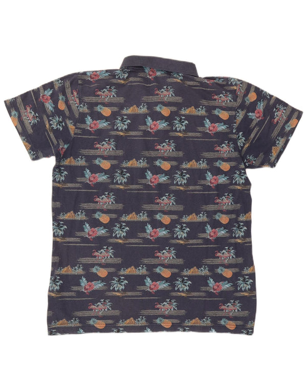 Jack & Jones Mens Polo Shirt Large Navy Blue Floral Cotton