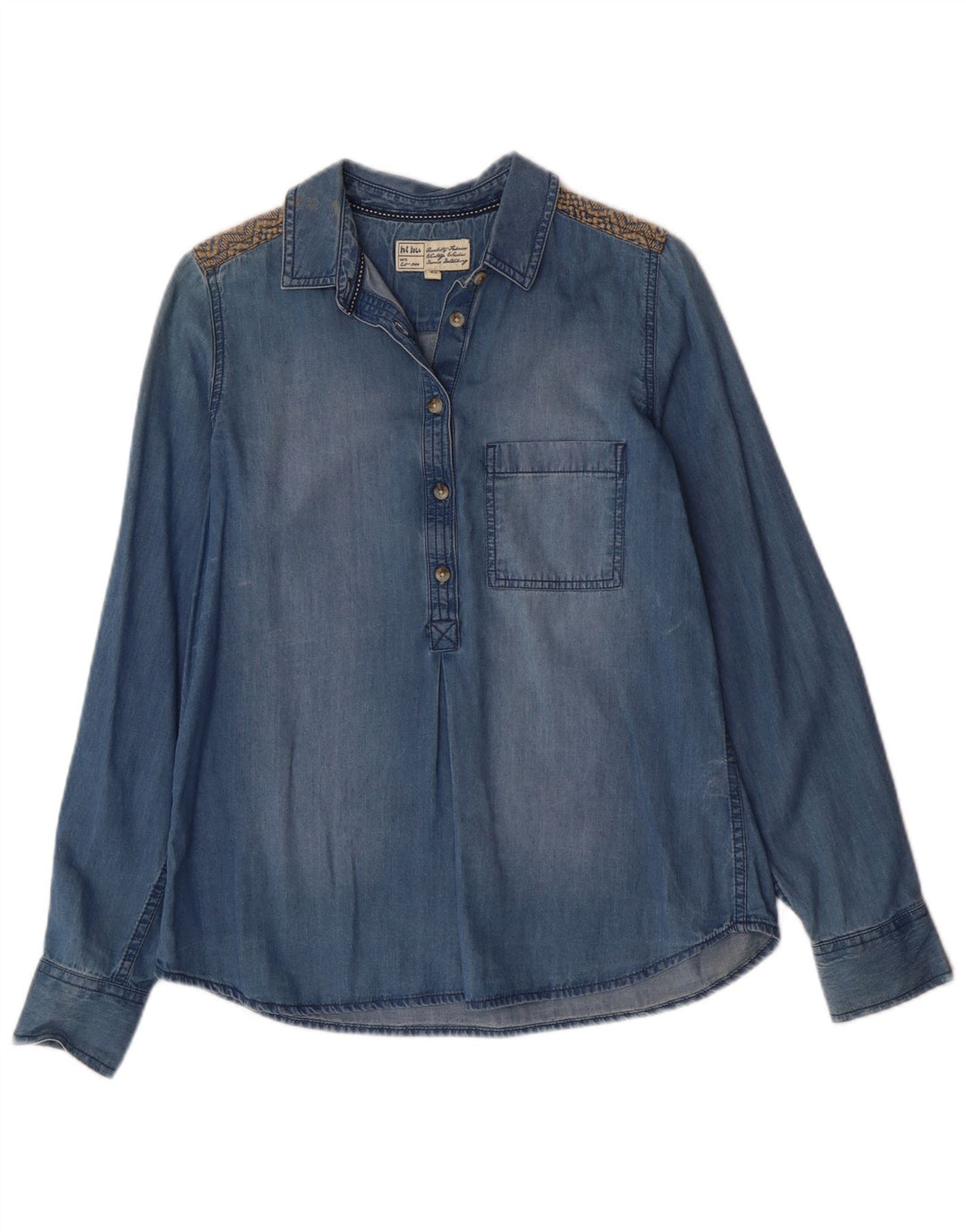 Fat Face Denim-Pulloverhemd für Damen, UK 12, Mittelblau, Baumwolle, Bohemian-Stil