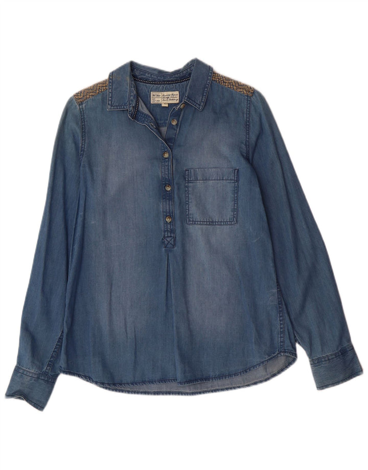 Fat Face Denim-Pulloverhemd für Damen, UK 12, Mittelblau, Baumwolle, Bohemian-Stil