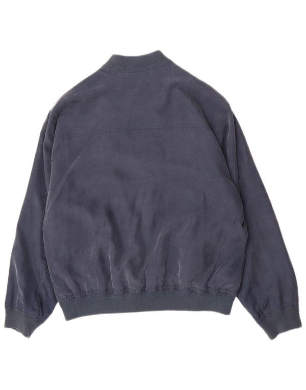 Porto Di Panama Mens Bomber Jacket IT 48 Medium Navy Blue Silk