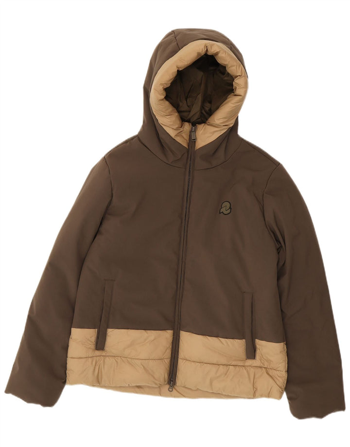 Invicta Wattierte Damenjacke mit Kapuze, UK 14, mittelbraun, Farbblock