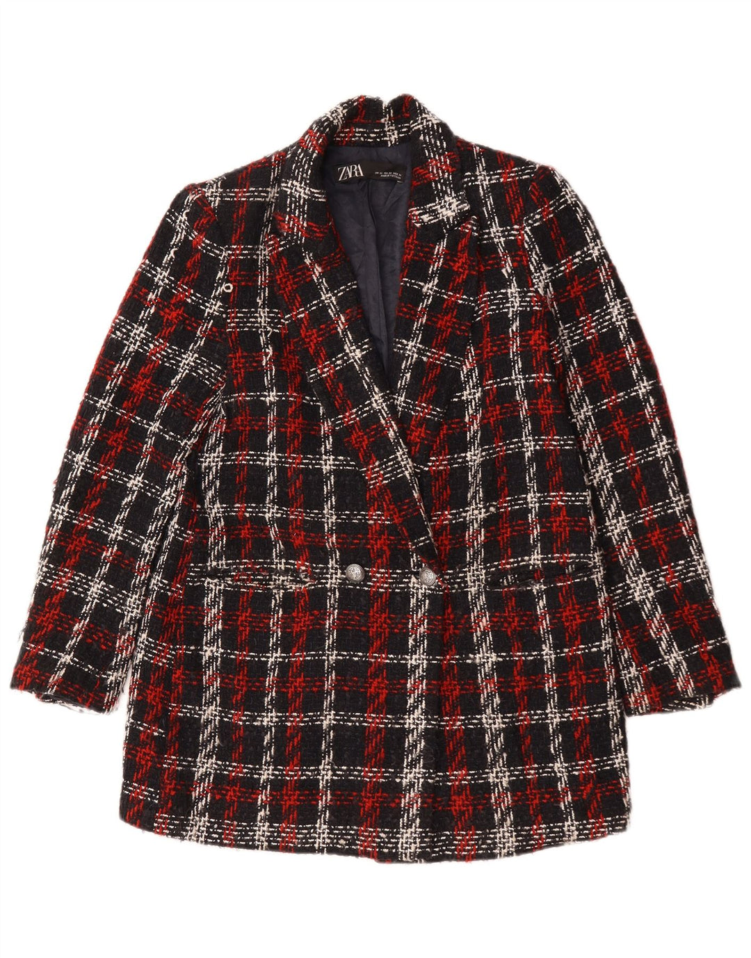 Zweireihiger, übergroßer Blazer für Damen von Zara, Gr. 6, XS, rot kariert