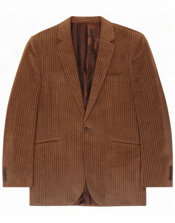 Remus Herren 1-Knopf-Blazer aus Cord, UK 46 3XL, braun gestreift