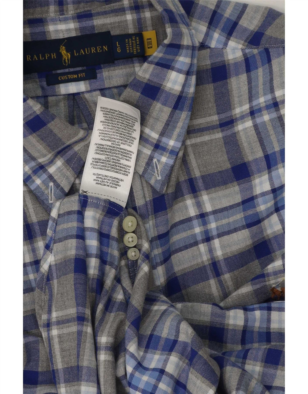 Ralph Lauren Herren-Hemd mit individueller Passform, groß, grau kariert, Baumwolle