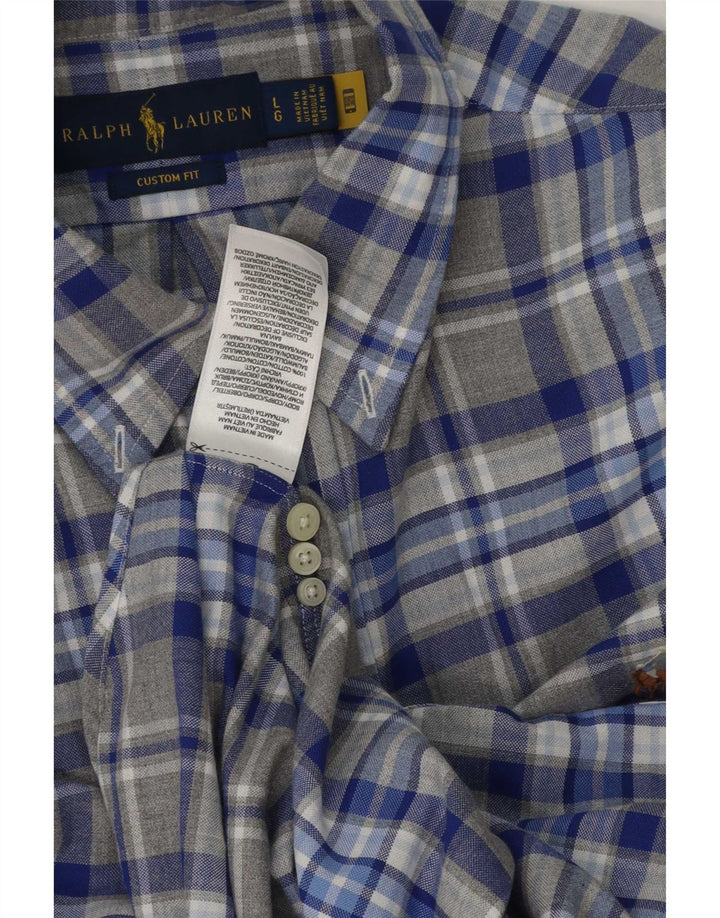 Ralph Lauren Herren-Hemd mit individueller Passform, groß, grau kariert, Baumwolle