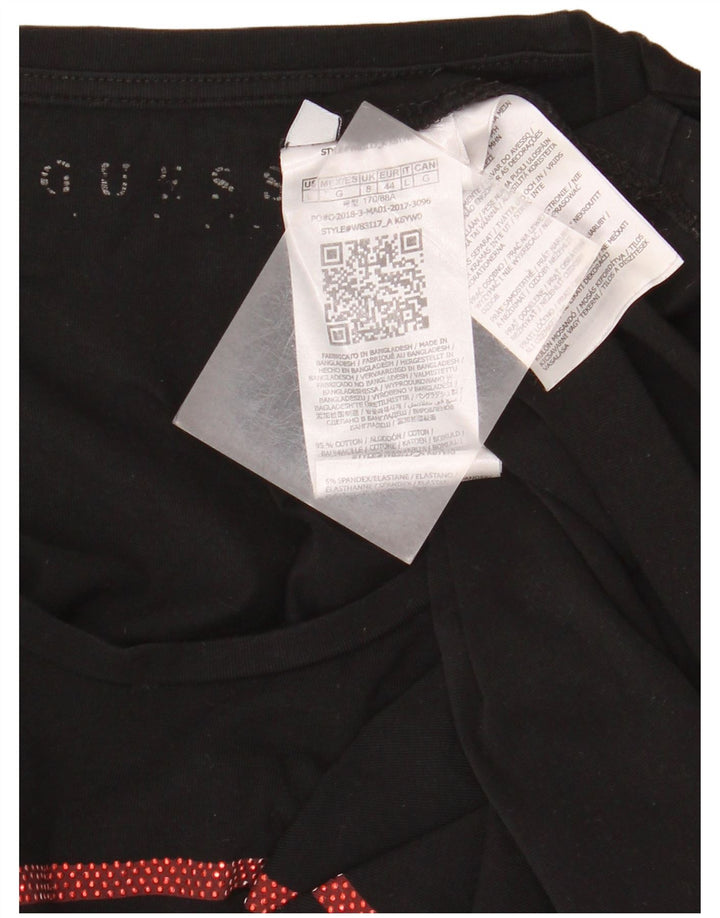 GUESS Damen Grafik T-Shirt Top UK 8 Small Schwarz Baumwolle