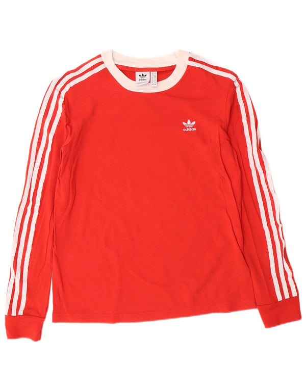 Adidas Damen Top Langarm UK 10 Small Rot gestreift Baumwolle
