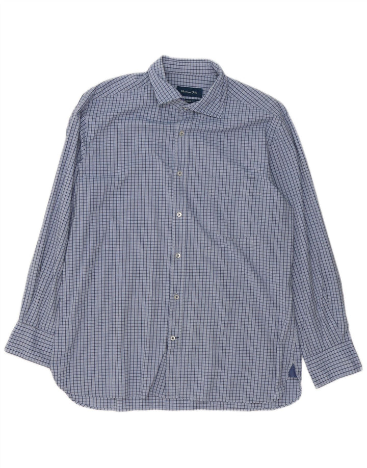 Massimo Dutti Herren-Hemd mit lässiger Passform, groß, blau kariert, Baumwolle