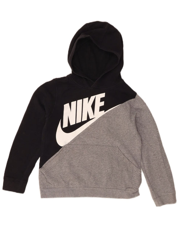 Nike Mädchen-Kapuzenpullover mit Grafik, 10–11 Jahre, mittelgraue Colourblock-Baumwolle