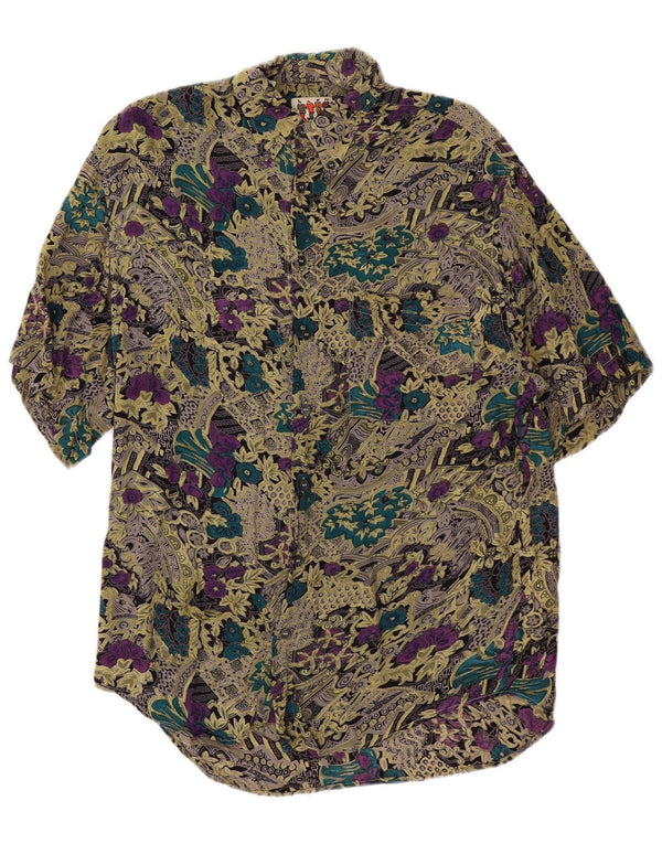 Vintage Herren Kurzarmhemd Medium Mehrfarbig Blumen Viskose