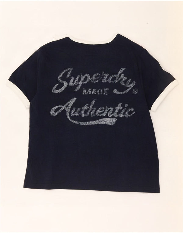 Superdry Damen Crop Graphic T-Shirt Top UK 8 Small Marineblau Farbblock